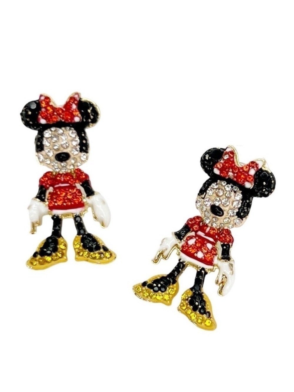 Disney x Baublebar Minnie Mouse Earrings Red Black Gold Crystals Dangle New NWT